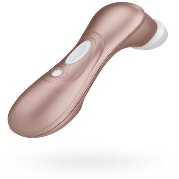 The toy, which has a rose-gold handle and a white silicone tip 