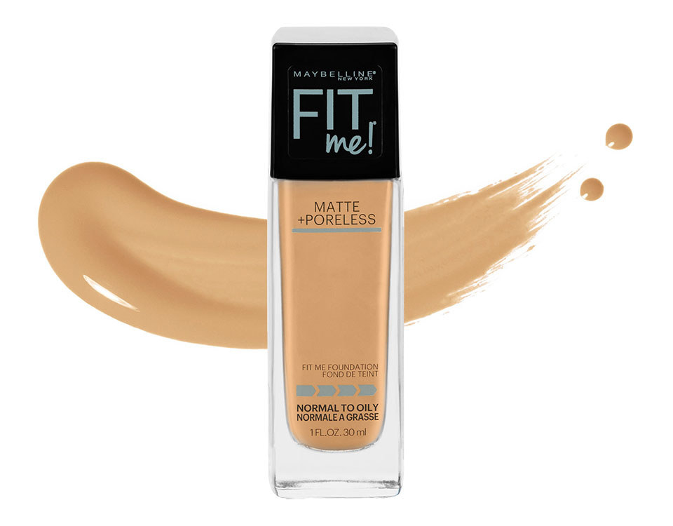 A bottle of foundation with a color swatch