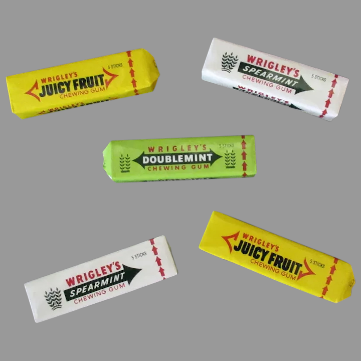 Five different Wrigley&#x27;s gums in there &#x27;90s packaging   