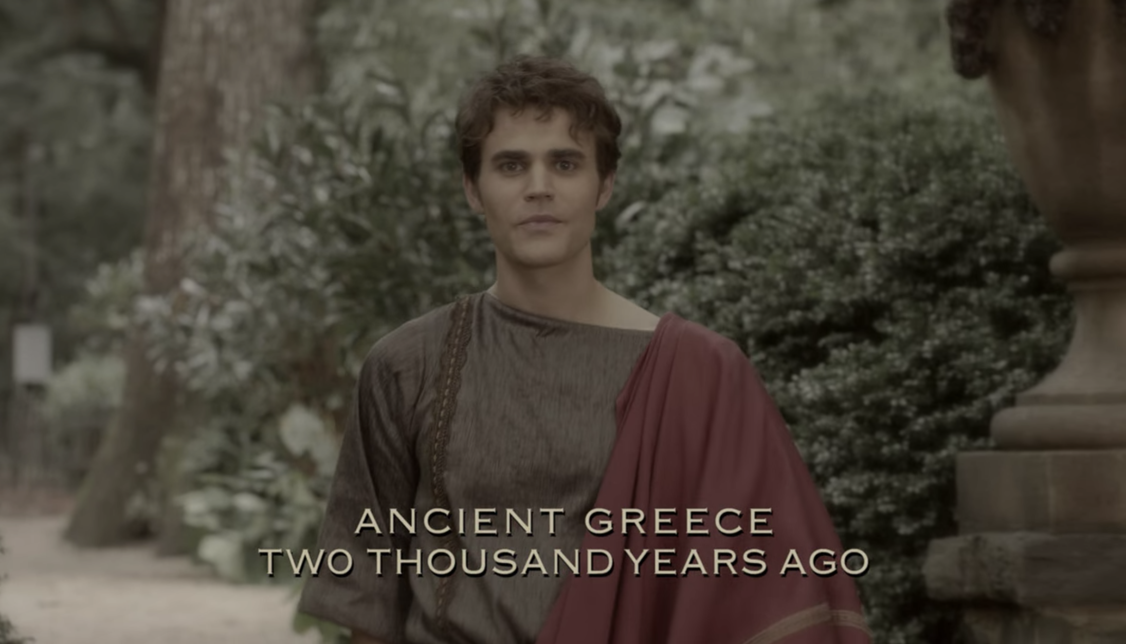 Silas walking with the caption &quot;Ancient Greece, 2000 years ago&quot;