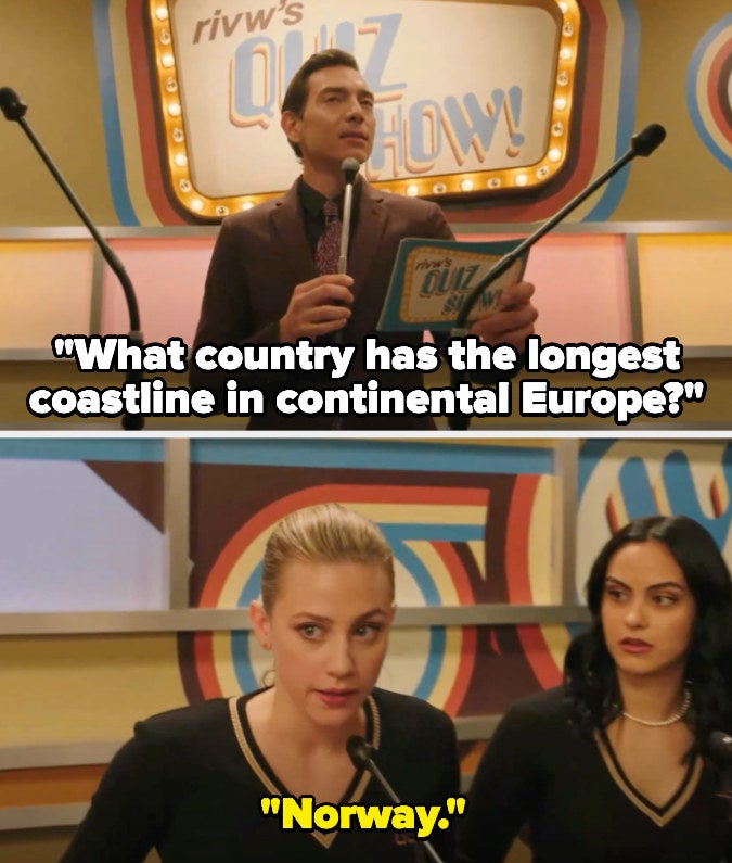 Quiz show host asks &quot;What country has the longest coastline in continental Europe?&quot; on Riverdale and Betty says &quot;Norway&quot;