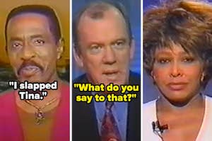 Australian anchor showing Tina Turner a clip of Ike Turner describing how he beat her from an early '90s interview