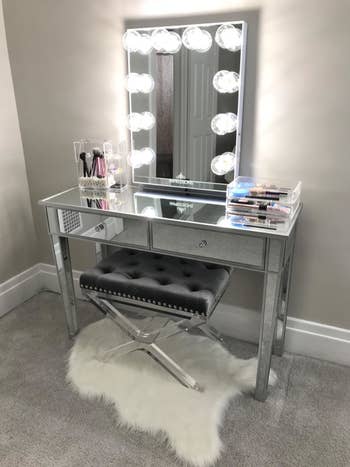 the desk/console used as a vanity in a reviewer's home