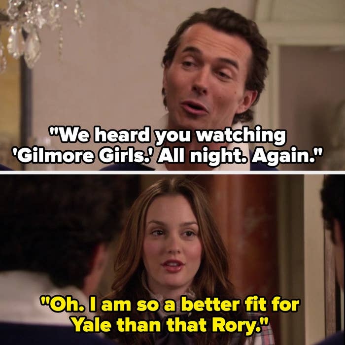 Roman says they heard her watching Gilmore Girls all night again, and Blair says she&#x27;s a better fit for Yale than Rory