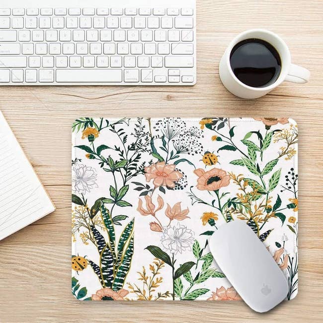 floral mouse pad on a desk