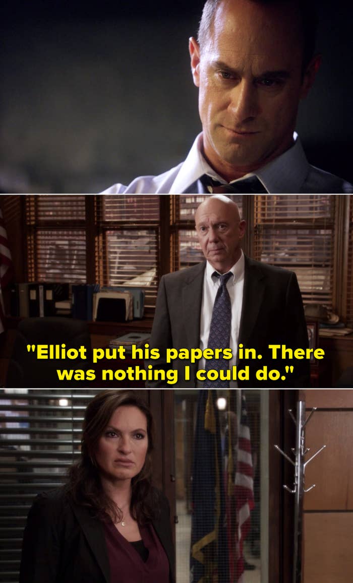 Benson being told, "Elliot put his papers in. There was nothing I could do"