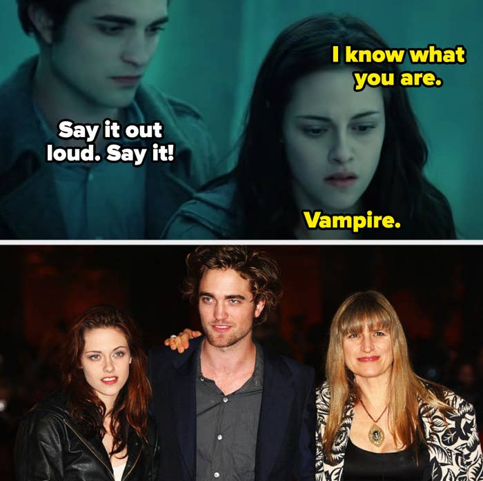 Bella confronting Edward that he's a vampire in "Twilight"; Kristen Stewart, Robert Pattinson, and Catherine Hardwicke at the "Twilight" movie premiere in 2008