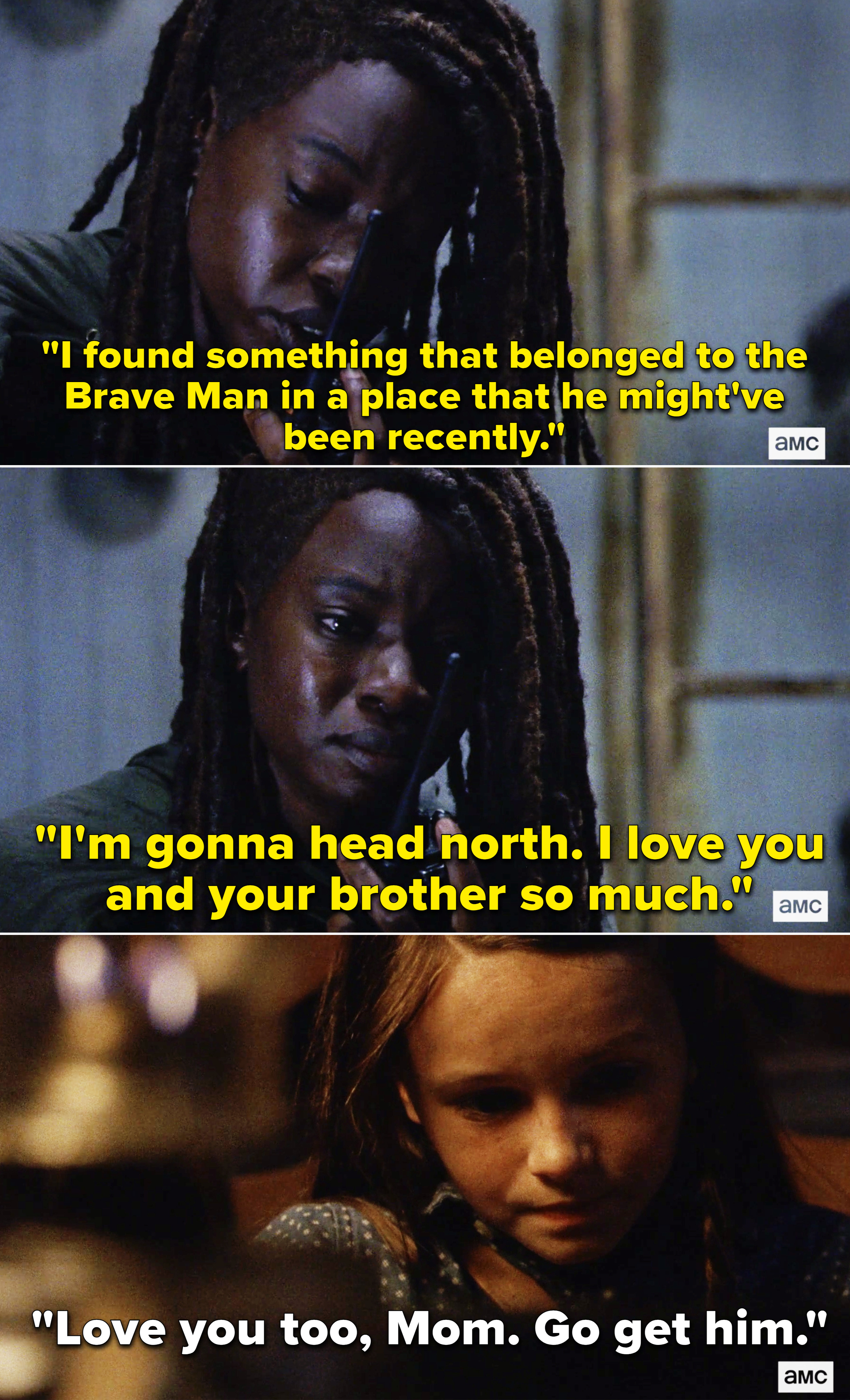 Michonne radioing Judith and telling her she found something that beloved to the &quot;Brave Man&quot;