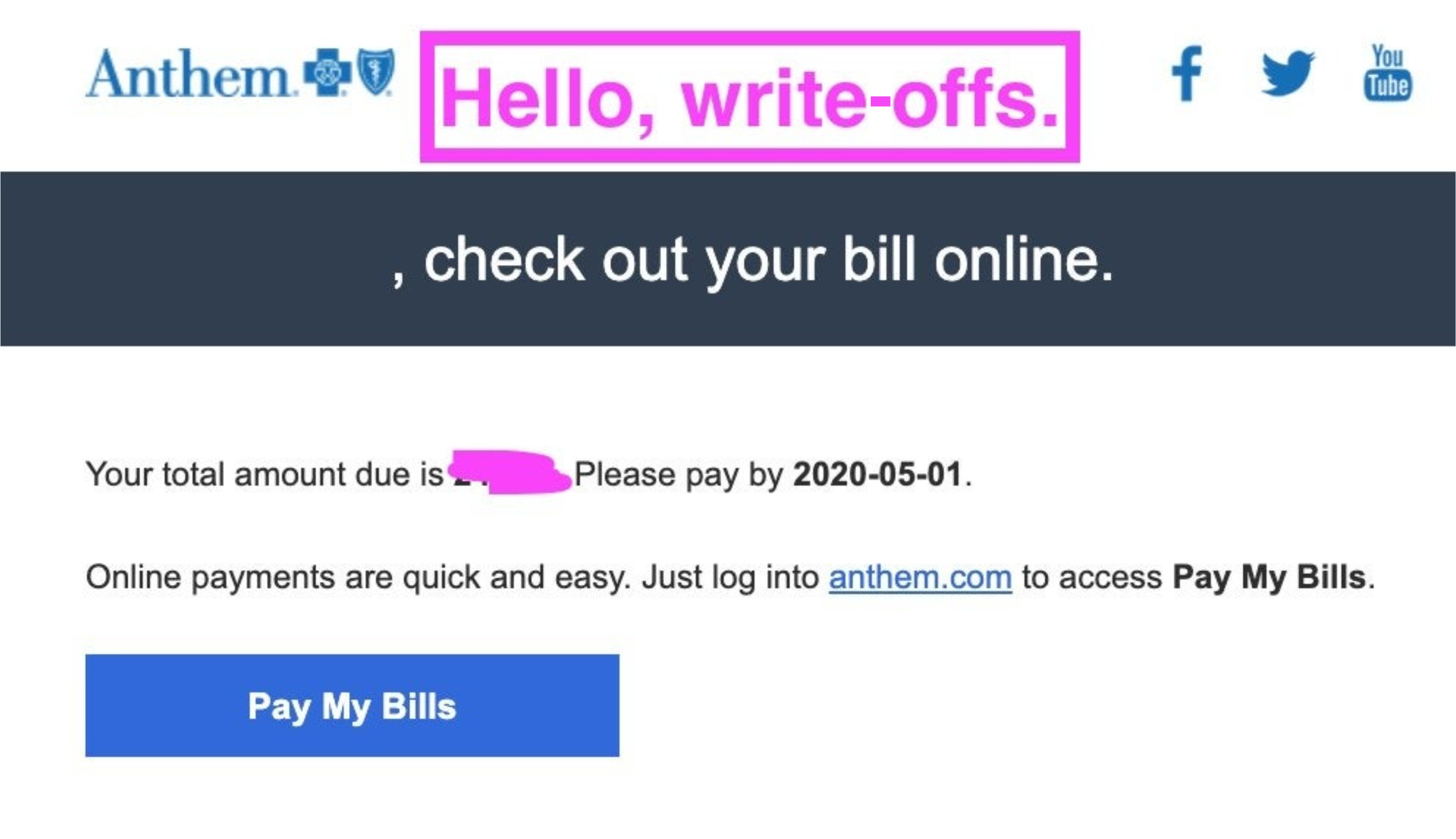 Screenshot of a health insurance premium bill