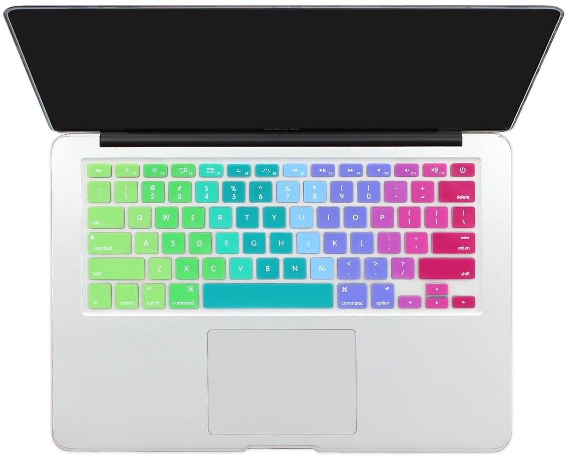 the rainbow keyboard cover on a 13-inch macbook