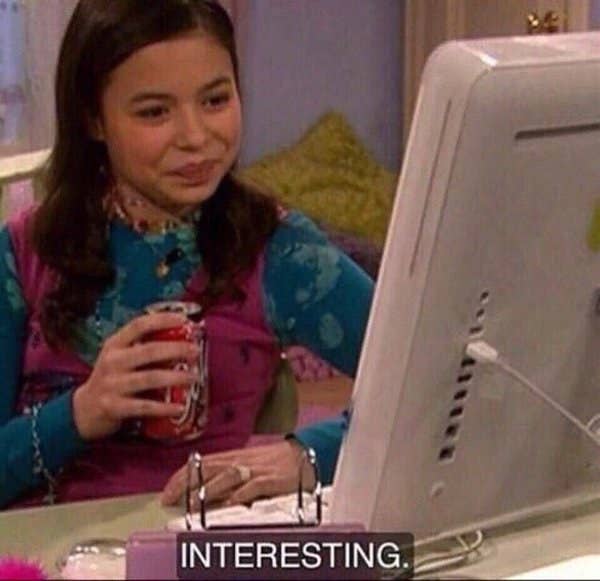 Meme of Meghan from Drake and Josh looking at her computer with the caption "Interesting"