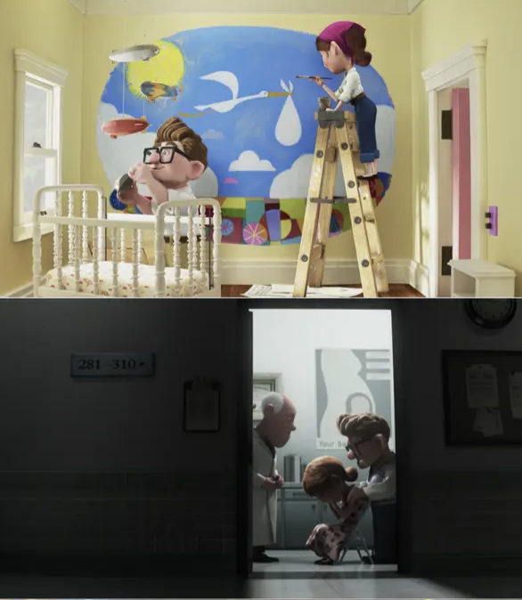 Ellie and Carl decorating the nursery then Ellie crying at the doctor&#x27;s