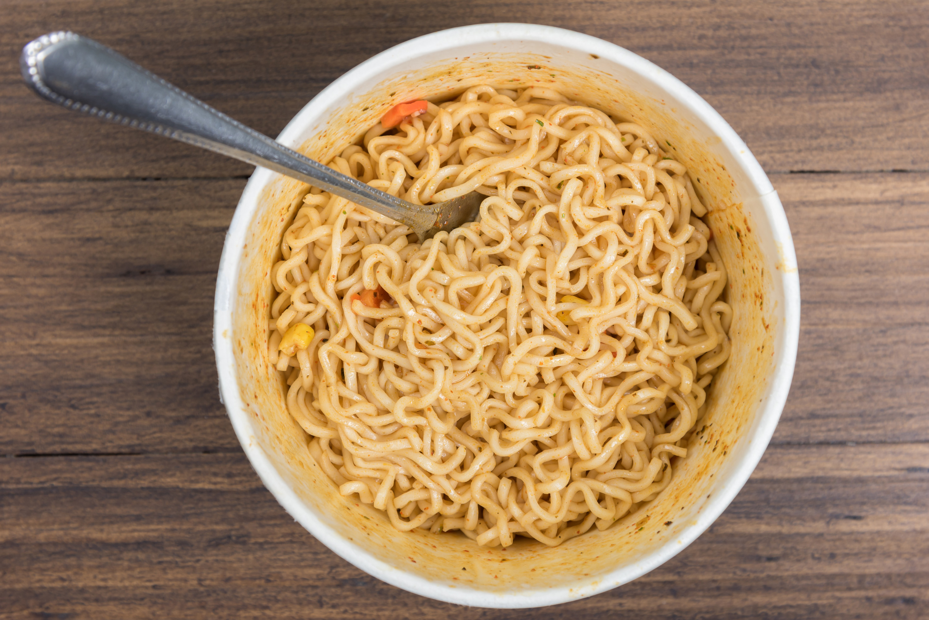 A cooked cup of instant ramen