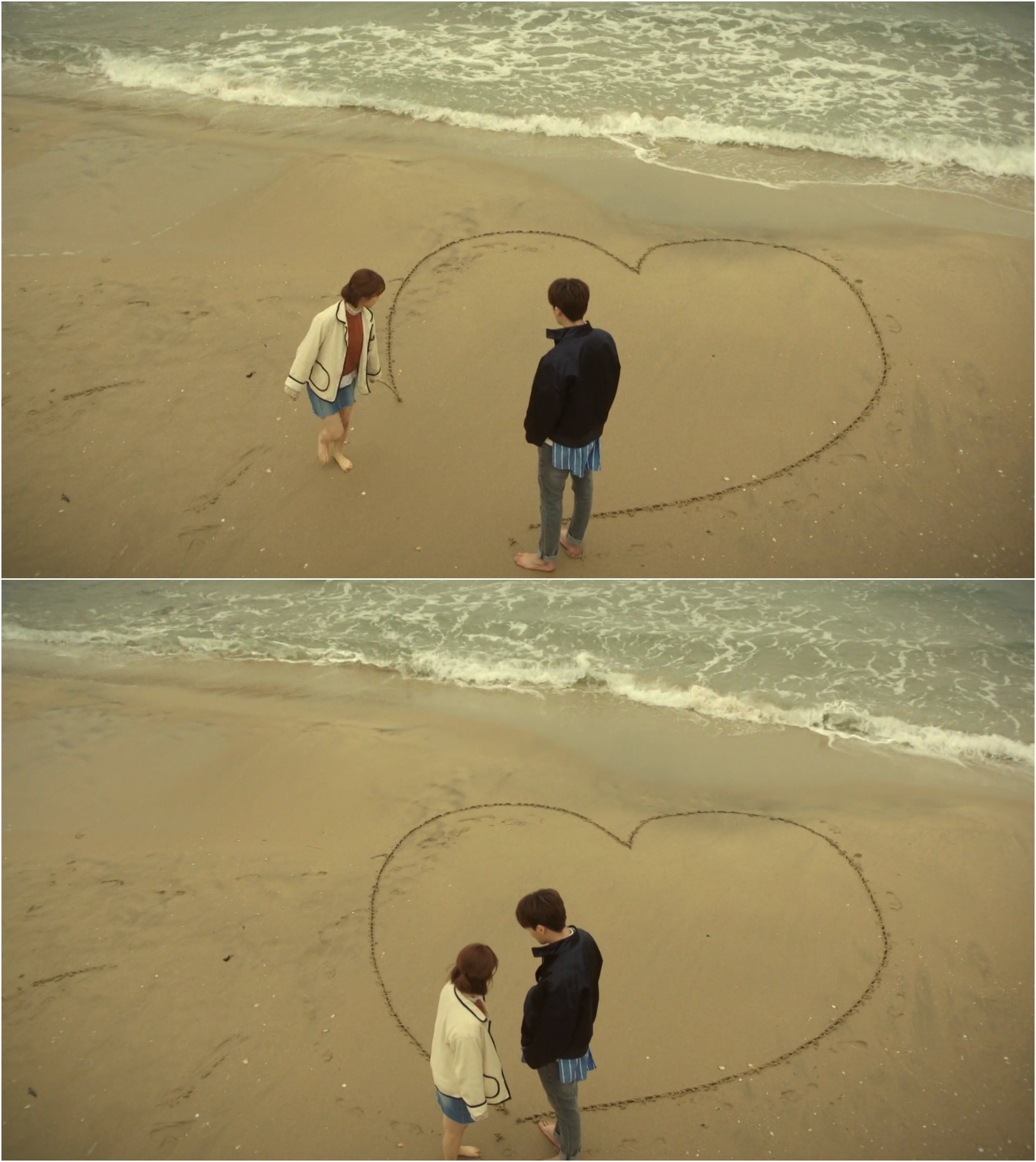Bong-soon finishes the heart Min-hyuk draws in the sand 