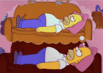 GIF of Homer Simpson laying on the couch dreaming about laying on the couch