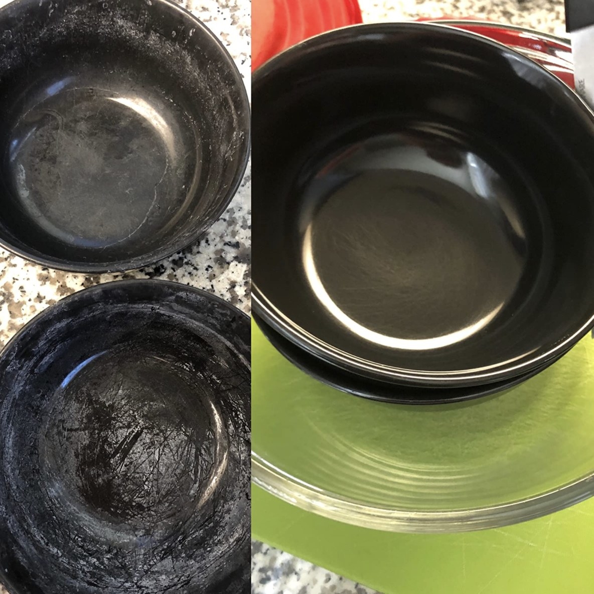 A before and after photo of a bowl