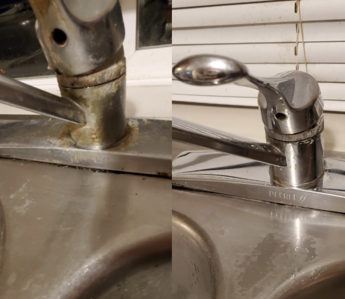 A before and after picture of a sink 