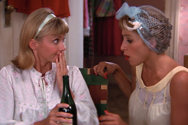 Sandy and Frenchie at the sleepover in grease