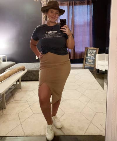 reviewer wearing the skirt