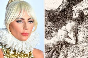 Side-by-side images of Lady Gaga and Prometheus