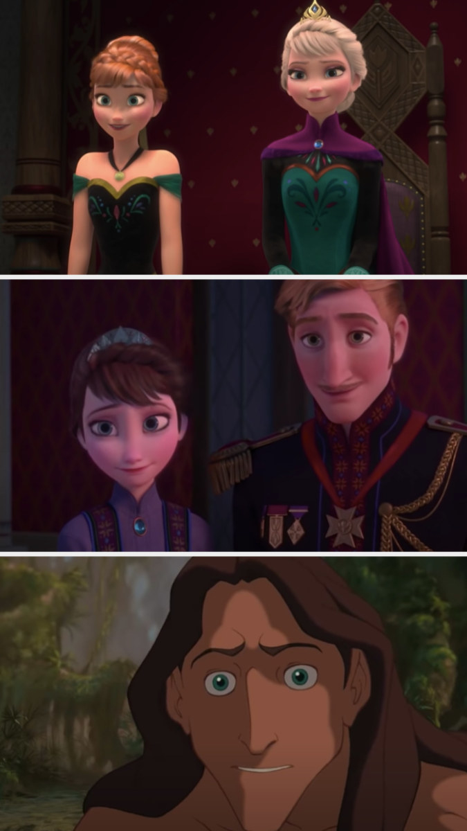 Elsa, Anna, Queen Iduna and Kind Agnarr from &quot;Frozen&quot; and Tarzan from &quot;Tarzan&quot;