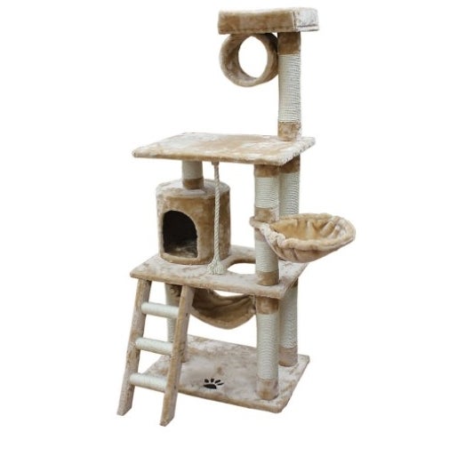 The cat mansion with a ladder and multiple platforms in beige 