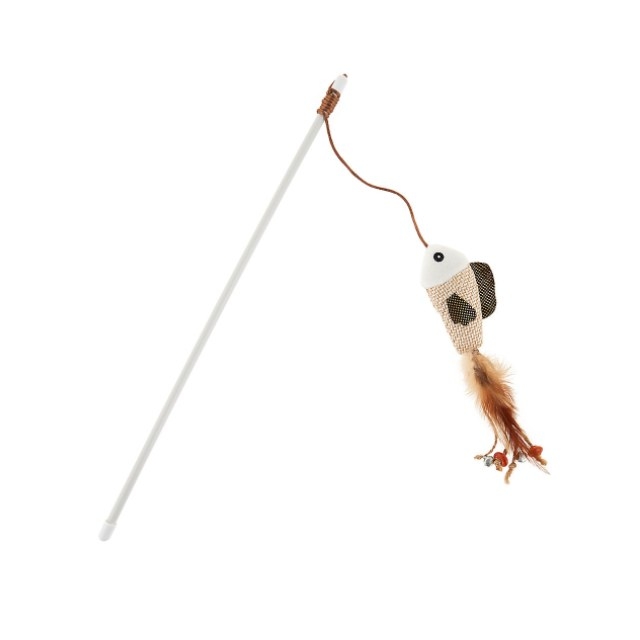 The cat fish toy in brown and white