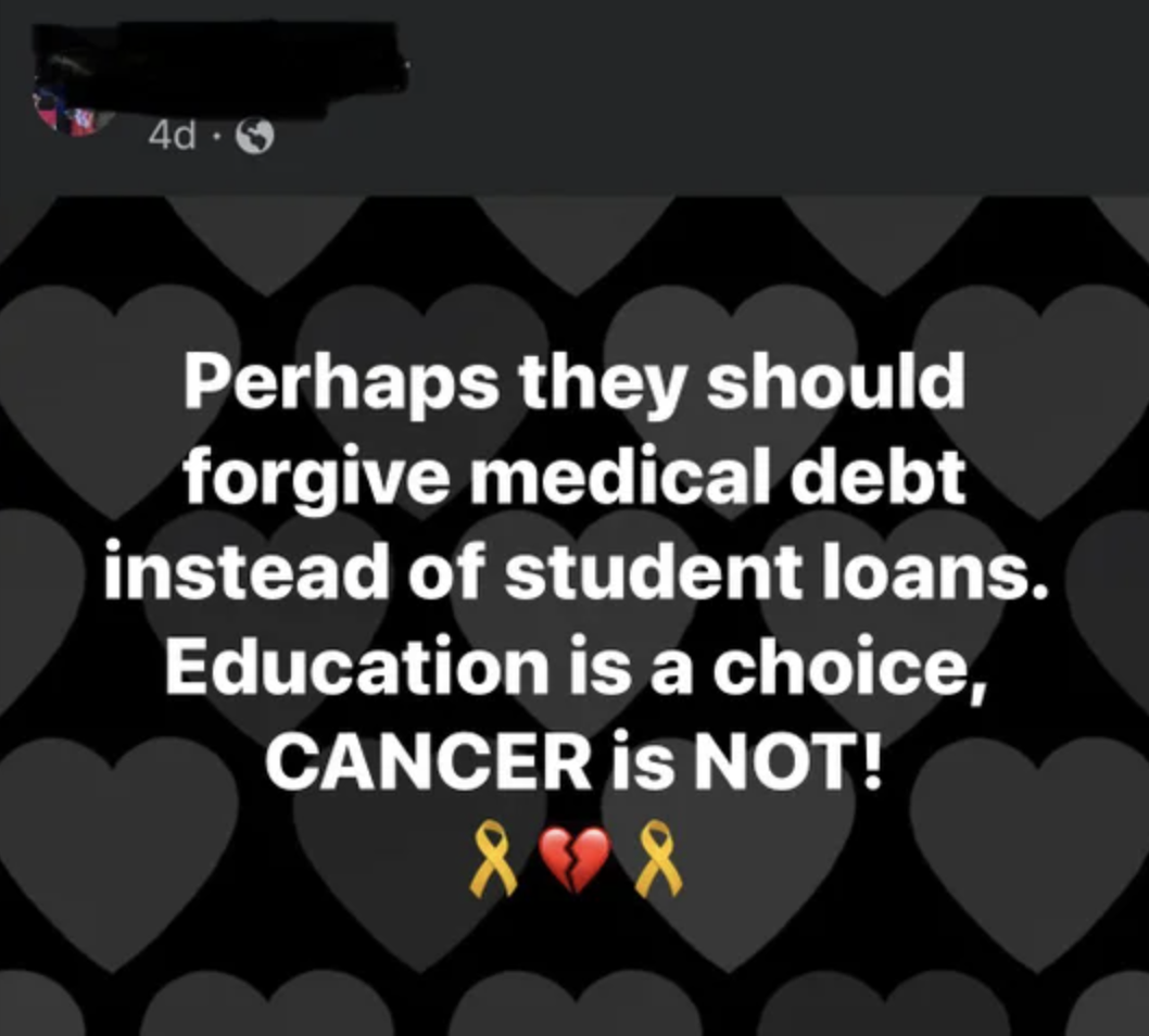 someone saying medical debt should be forgiven instead of student loans