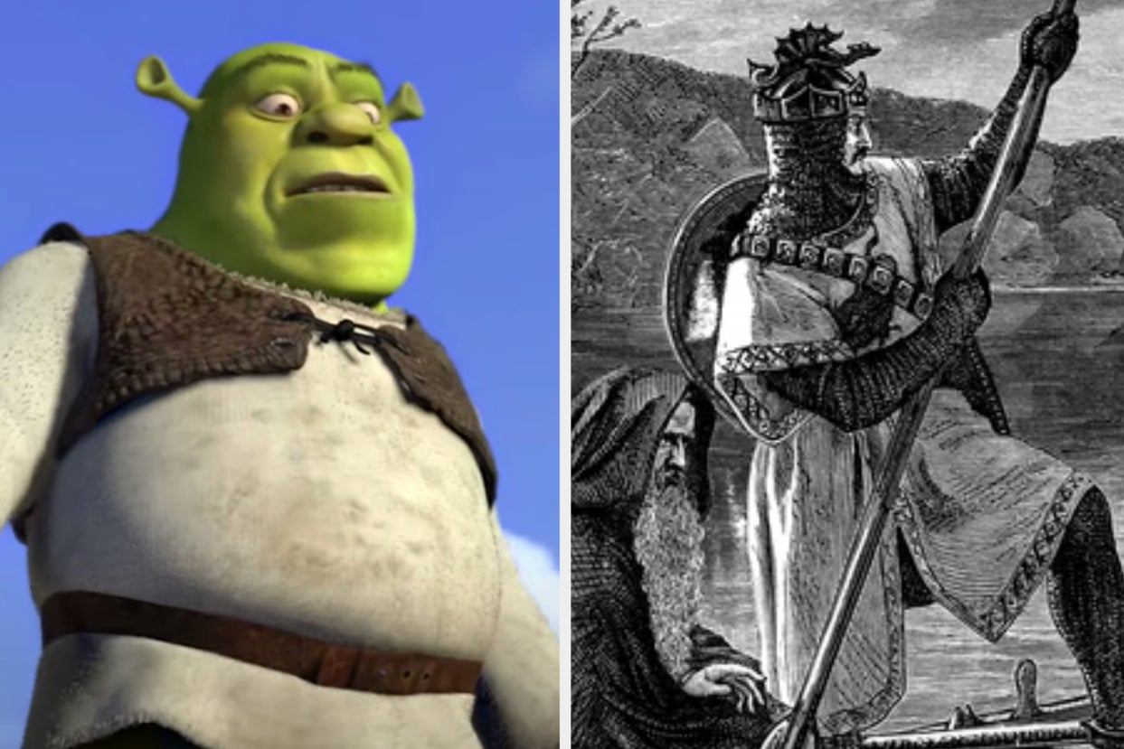 Shrek on the left and King Arthur on the right