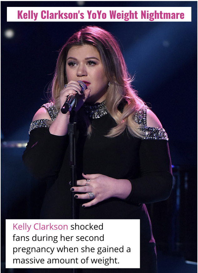 Kelly Clarkson sings into a mic, and the headlines about her &quot;yoyo weight nightmare&quot; and &quot;massive amount of weight&quot;