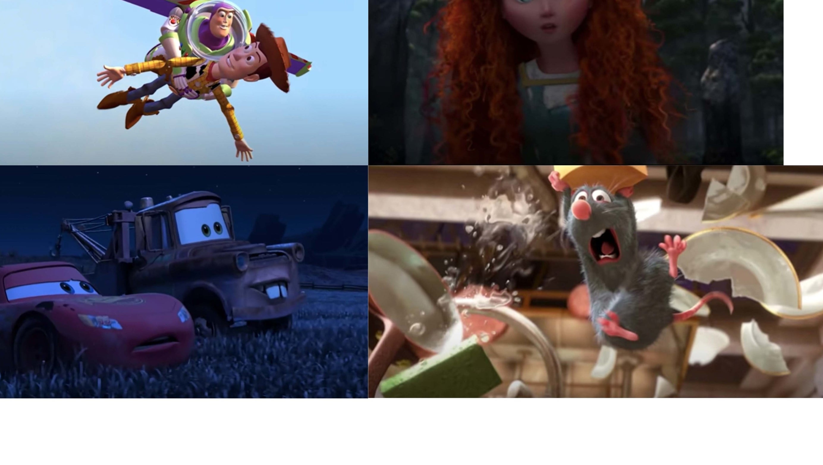 Toy Story, Brave, Cars, and Ratatouille