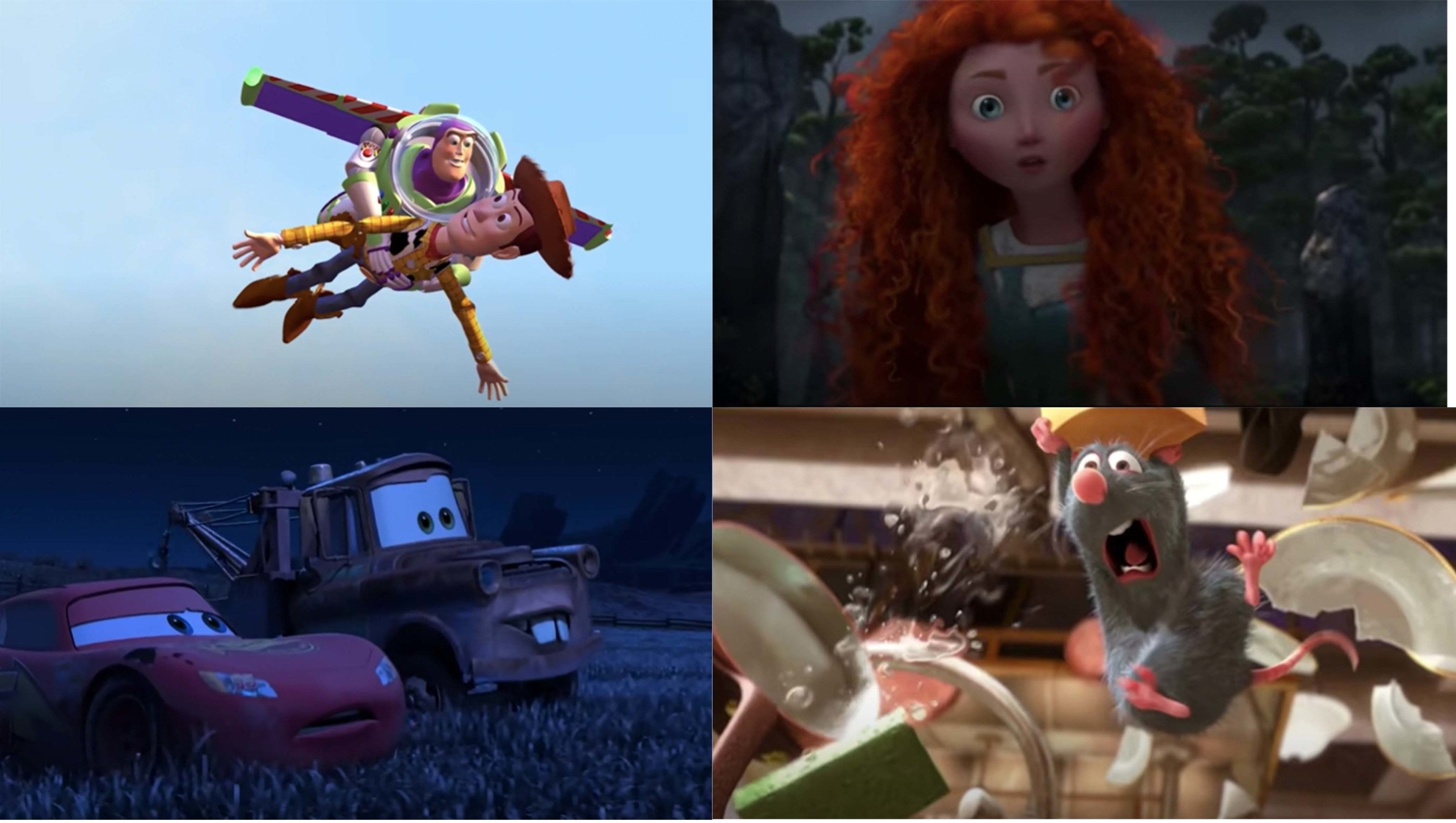 Toy Story, Brave, Cars, and Ratatouille