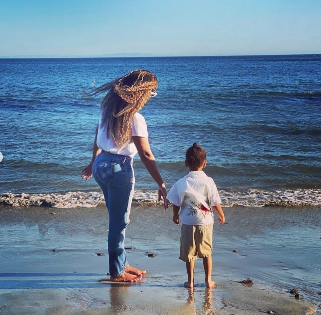 Beyoncé and her son Sir on the beach