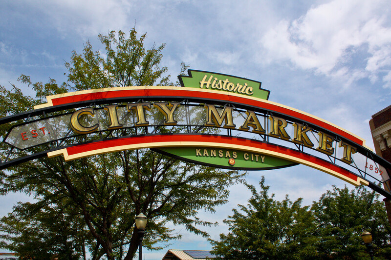 A large sign reads Historic City Market Kansas City