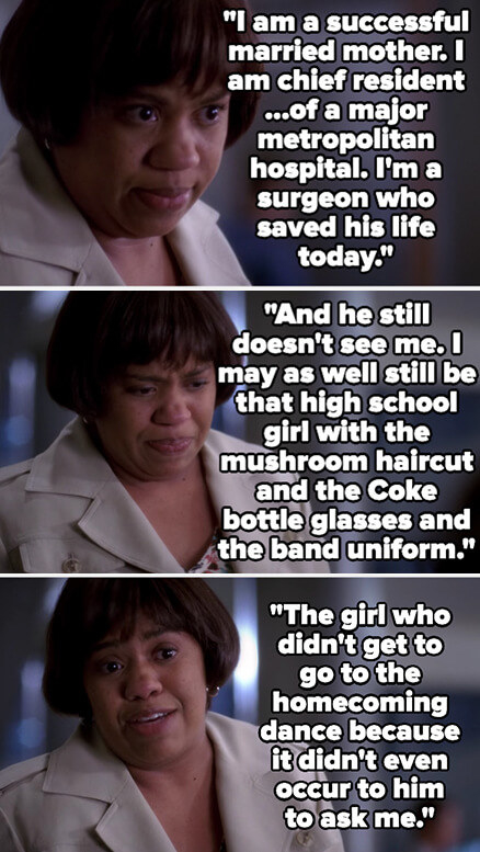 Bailey lists her accomplishments, but says that she saved his life and he still doesn&#x27;t see them. She says she might as well still be that nerdy high schooler who didn&#x27;t go to homecoming because he didn&#x27;t ask her