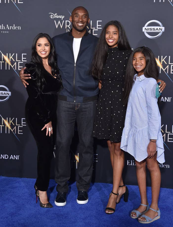 (L-R) Vanessa Laine Bryant, former NBA player Kobe Bryant, Natalia Diamante Bryant and Gianna Maria-Onore Bryant arrive at the premiere of Disney&#x27;s &#x27;A Wrinkle In Time&#x27; at El Capitan Theatre on February 26, 2018 in Los Angeles, California