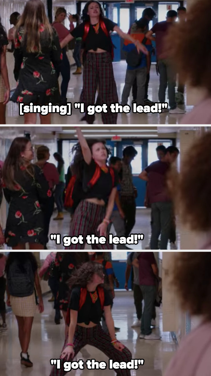 Max singing, &quot;I got the lead&quot; and dancing in the halls