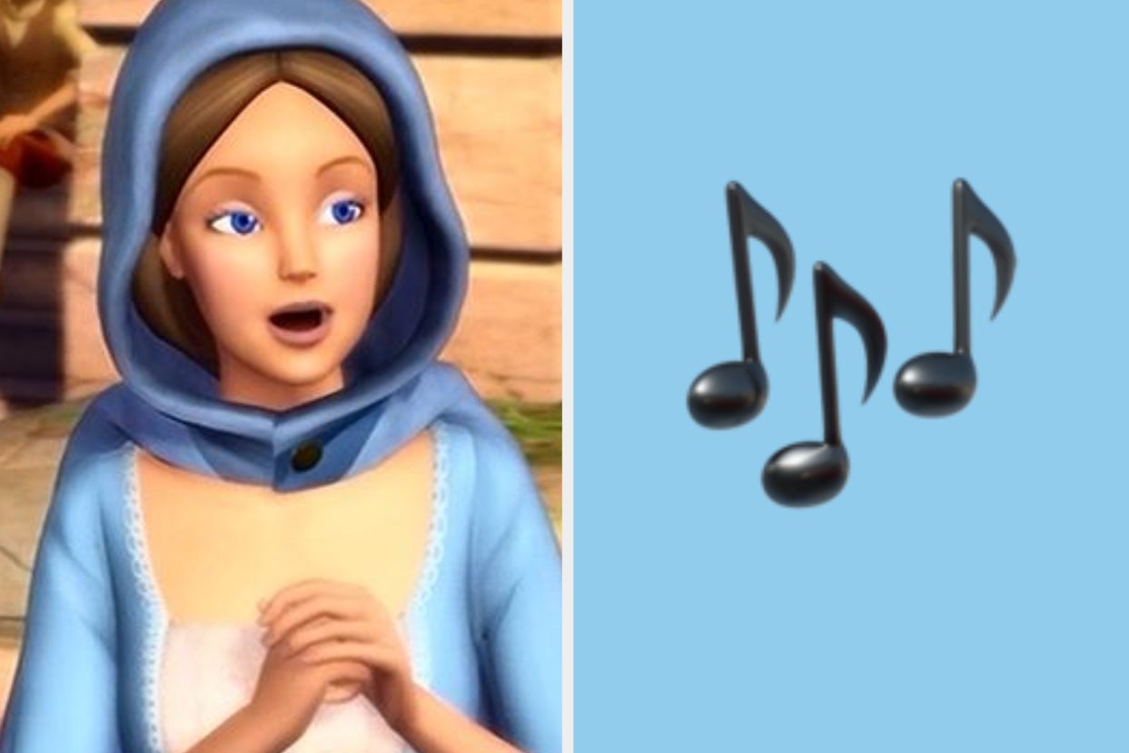 erica from princess and the pauper on the left and music note emojis on the right