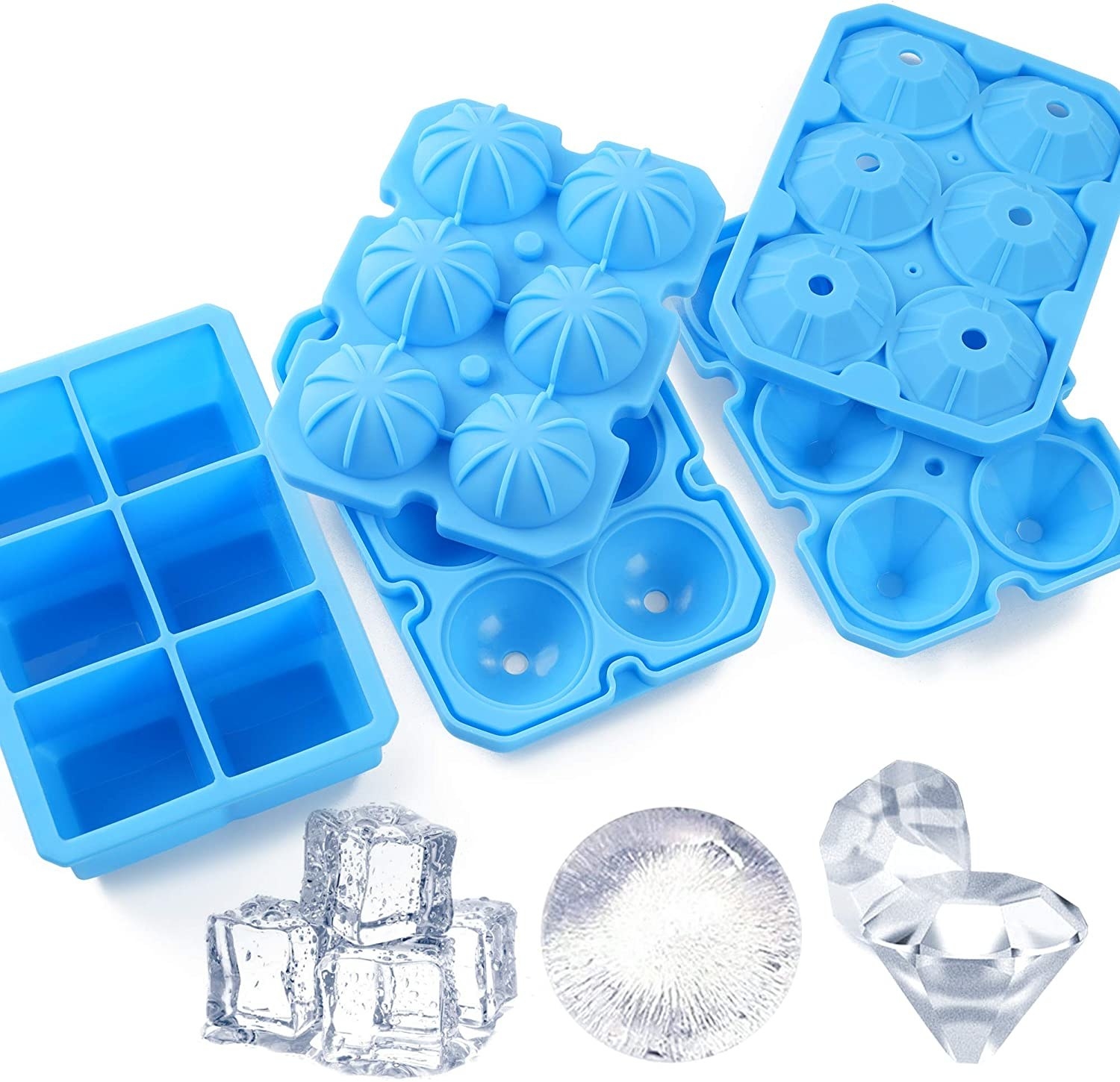 the three trays with examples of the ice they make underneath