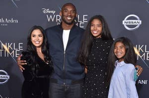(L-R) Vanessa Laine Bryant, former NBA player Kobe Bryant, Natalia Diamante Bryant and Gianna Maria-Onore Bryant arrive at the premiere of Disney's 'A Wrinkle In Time' at El Capitan Theatre on February 26, 2018 in Los Angeles, California
