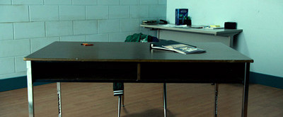 an empty desk.