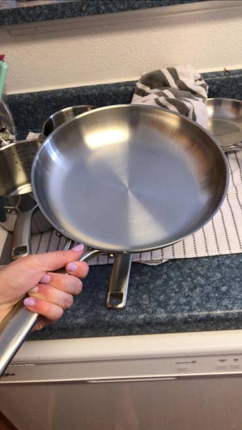 The same pan, but completely shiny and clean