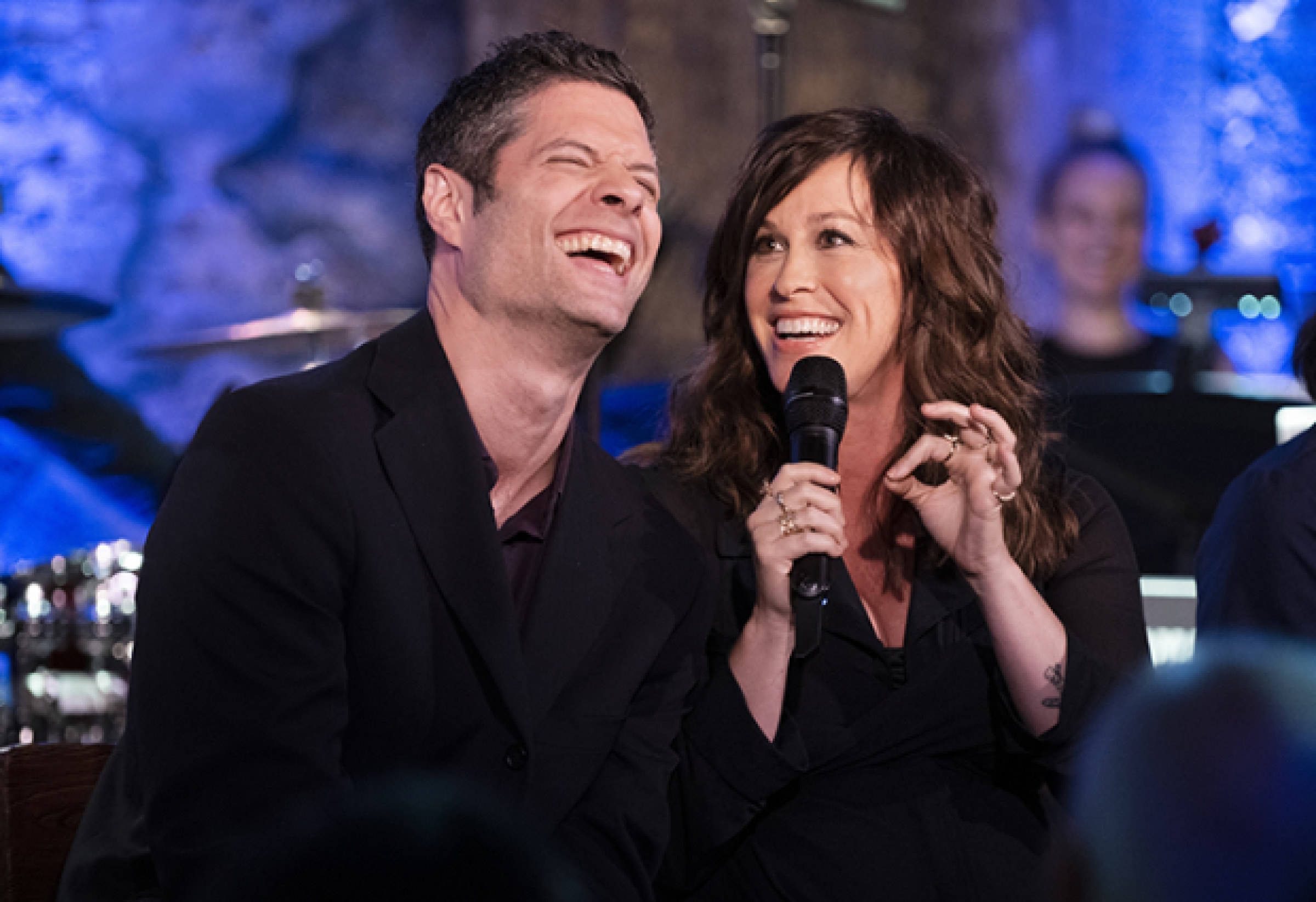 Tom Kitt laughing with Alanis Morissette