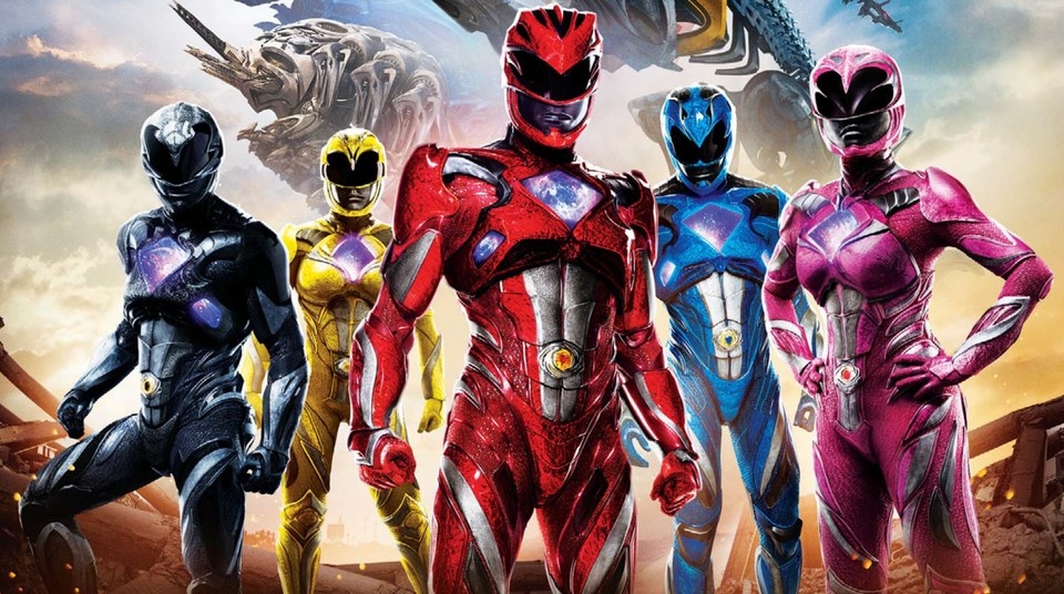 a poster with five power rangers