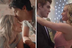 Lili Reinhart as Betty Cooper, KJ Apa as Archie Andrews, and Cole Sprouse as Jughead Jones in the show "Riverdale."