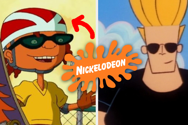 Rocket power on the left and johnny bravo on the right with the nickelodeon logo in between them
