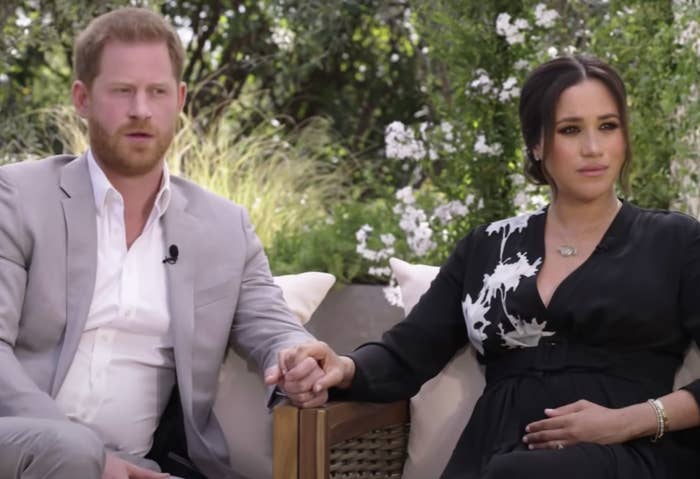 Meghan and Harry in a screenshot from the interview