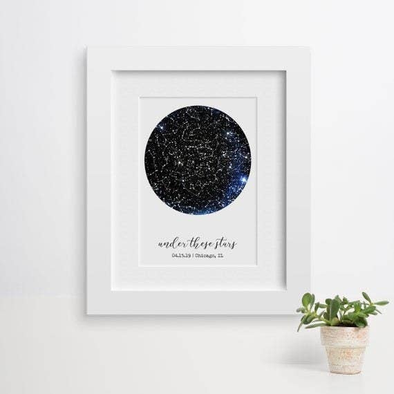 an example of the custom star map printed in Chicago on April 15th, 2019 