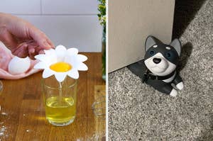(left) Flower egg yolk separator (right) Dog door stop