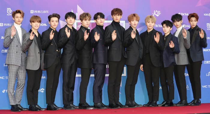 Seventeen arrive at the 27th Seoul Music Awards at Gocheok Sky Dome on Jan. 25, 2018, in Seoul